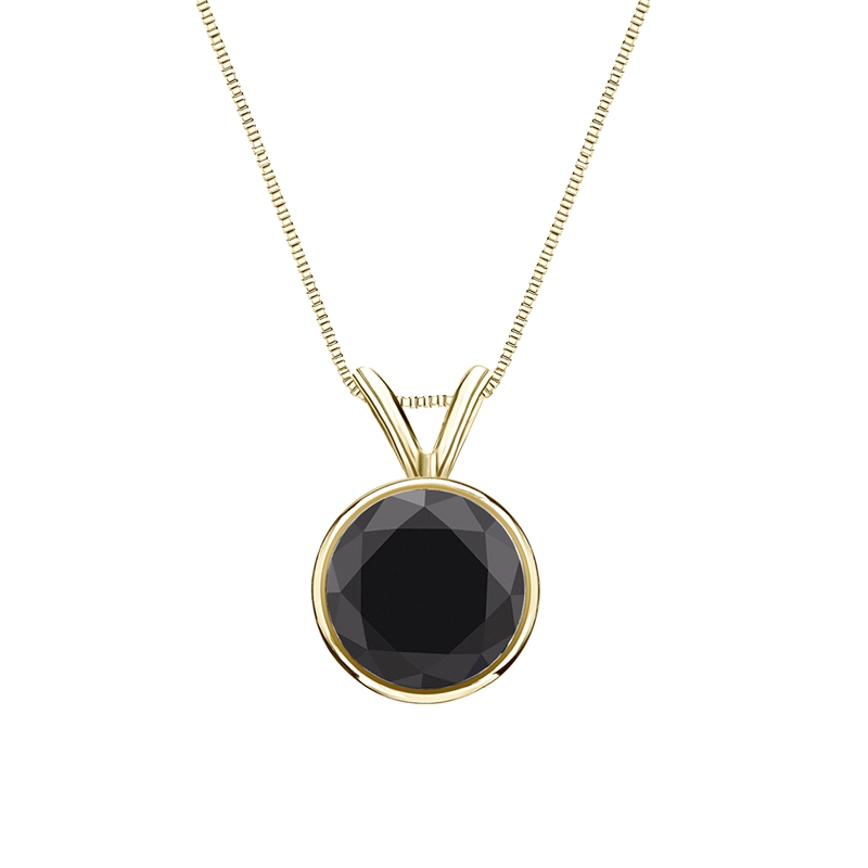 14k Yellow Gold Bezel Certified Round-cut Black Diamond Solitaire Pendant 2.00 ct. tw.