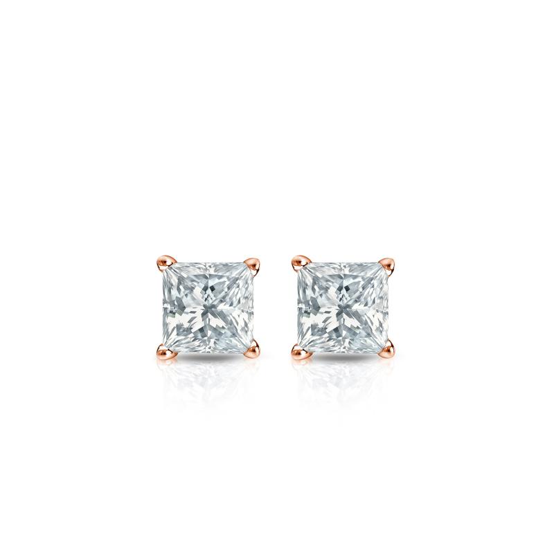 Natural Diamond Stud Earrings Princess 0.25 ct. tw. (I-J, I1) 14k Rose ...