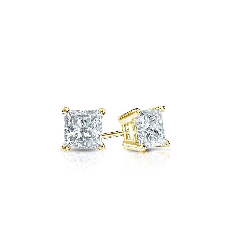 Certified 14k Yellow Gold 4-Prong Basket Princess-Cut Diamond Stud Earrings  0.25 ct. tw. (I-J, I1-I2)