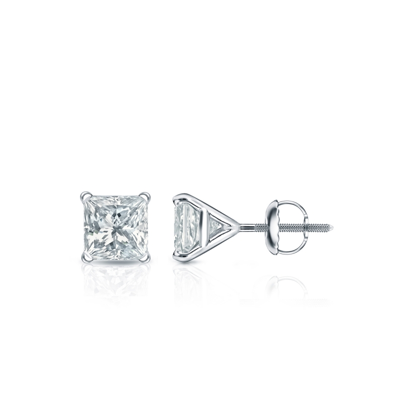 Natural Diamond Stud Earrings Princess 0.40 Ct. Tw. (H-I, SI2) 14k White Gold 4-Prong Martini ...