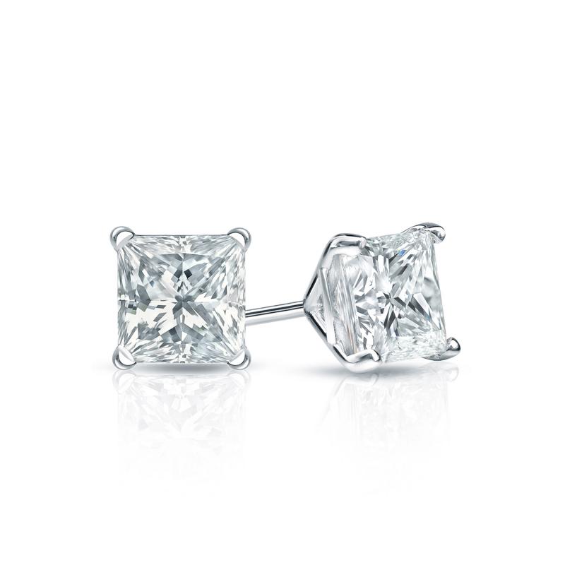 Natural Diamond Stud Earrings Princess 0.50 ct. tw. (I-J, I1-I2) 14k ...