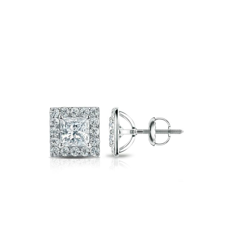 Natural Diamond Stud Earrings Princess 0.75 ct. tw. (H-I, SI2) 14k ...