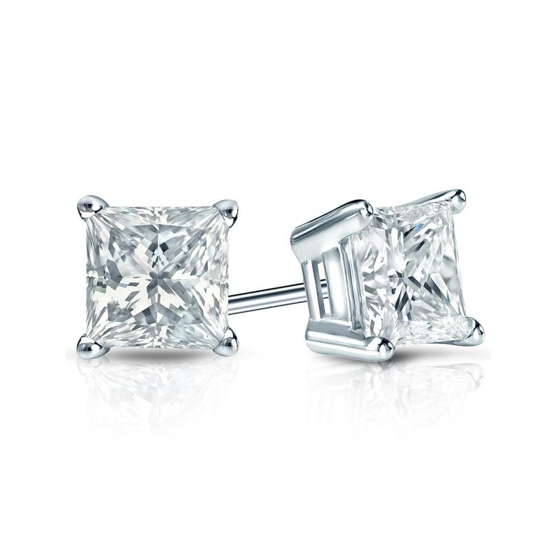14K White Gold Four Prong Round Brilliant Lab Created Diamond Stud Earrings  (0.75 CTW - F-G / VS2-SI1)