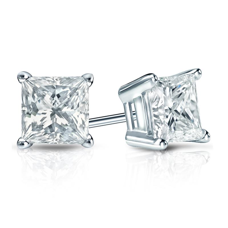 Natural Diamond Stud Earrings Princess 1.25 ct. tw. (G-H, VS2) 14k ...