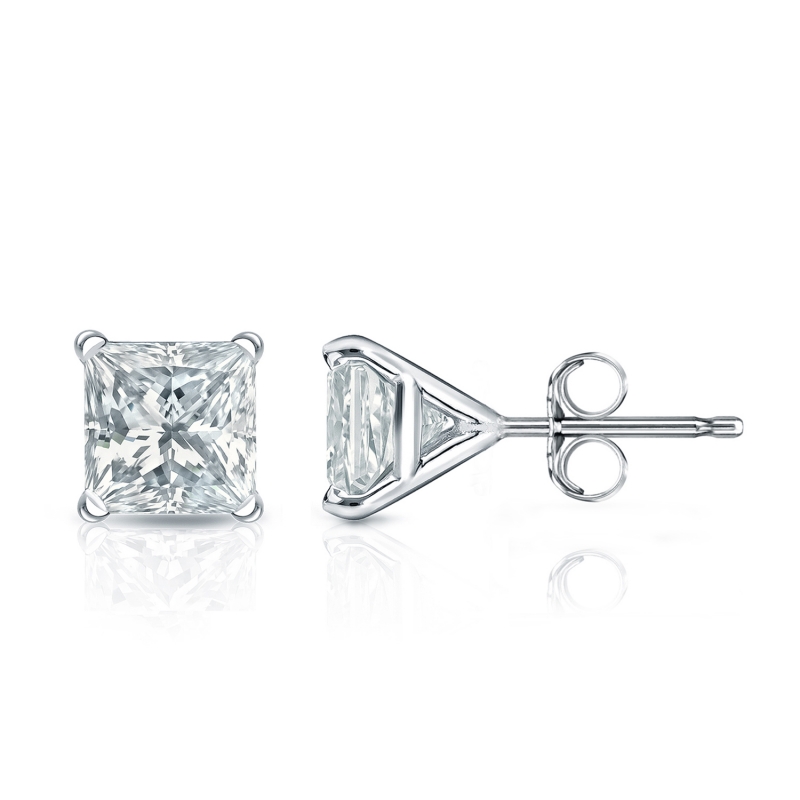 Natural Diamond Stud Earrings Princess 1.25 ct. tw. (H-I, SI2) Platinum ...
