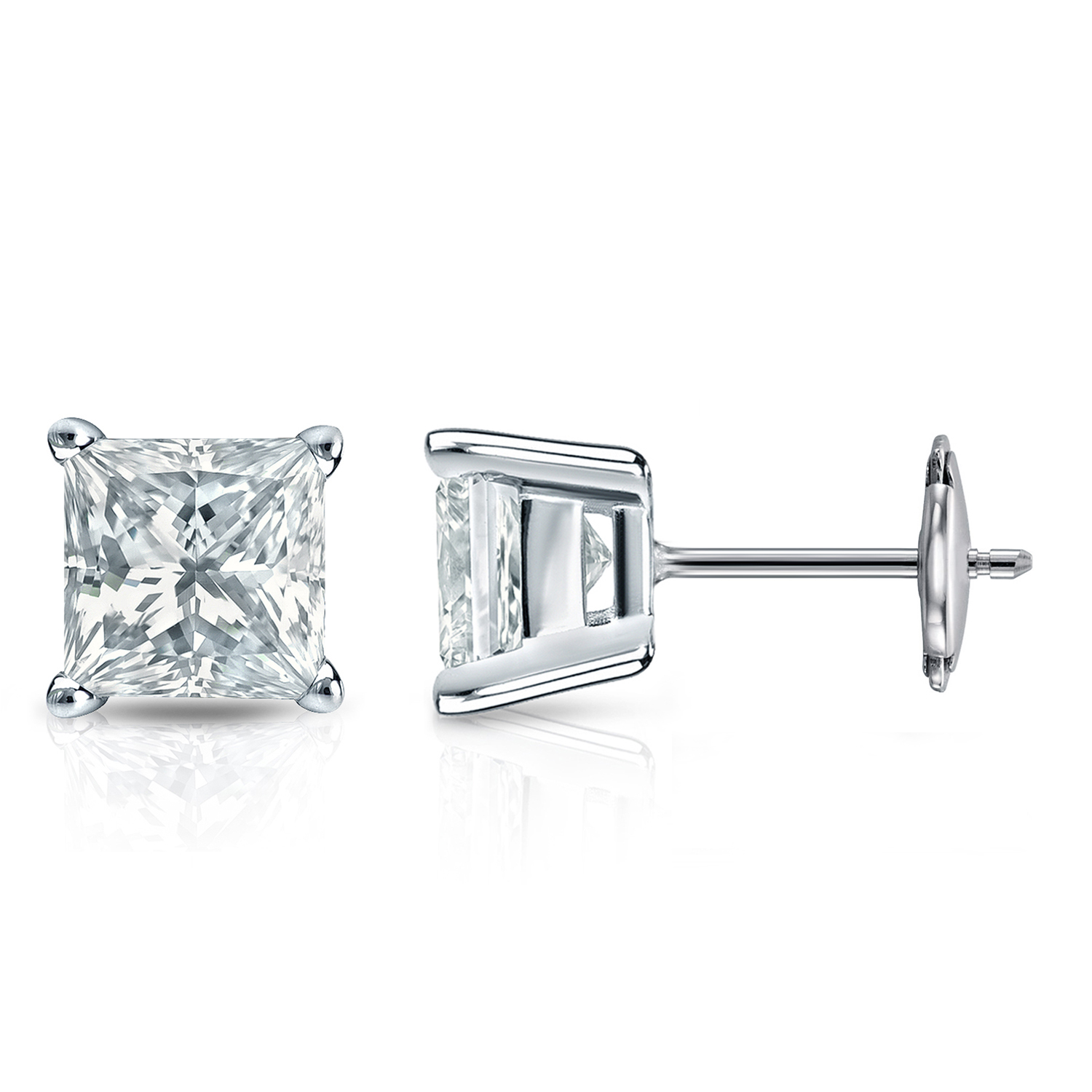 Natural Diamond Stud Earrings Princess 2.00 ct. tw. (G-H, VS1-VS2) 14k ...