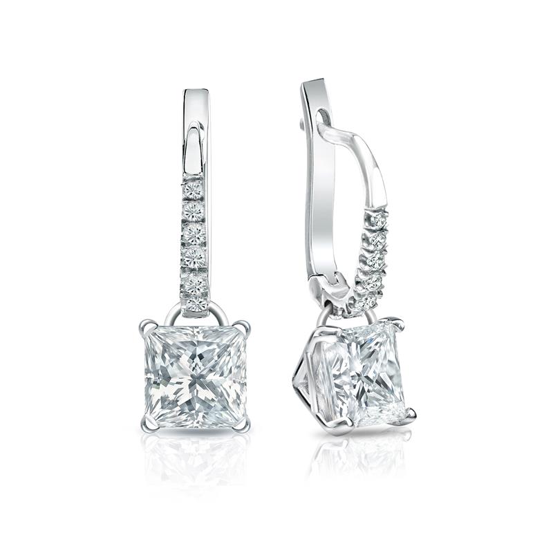 Natural Diamond Dangle Stud Earrings Princess 2.00 ct. tw. (H-I, SI1 ...