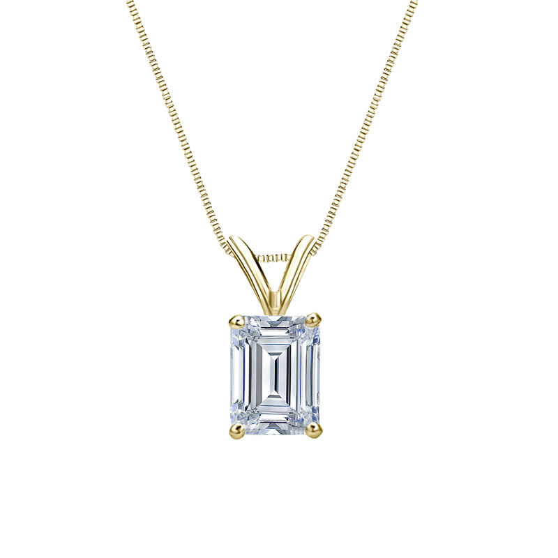 1.00 CT Excellent Emerald Necklace Cut 14k Solid White Gold Solitaire Pendant 