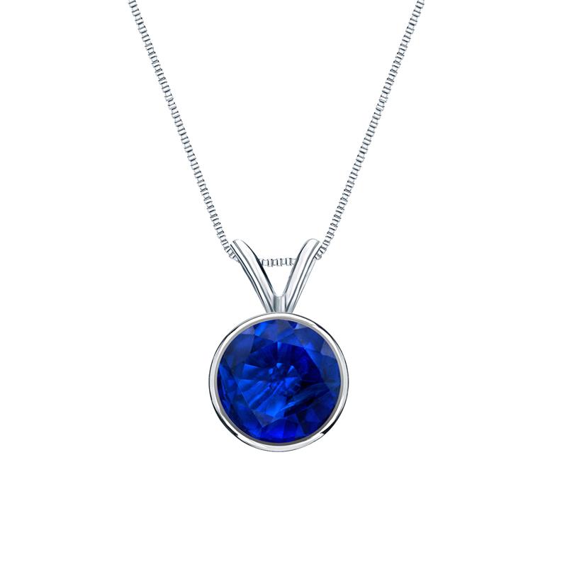 Certified 14k White Gold Bezel Round Blue Sapphire Gemstone