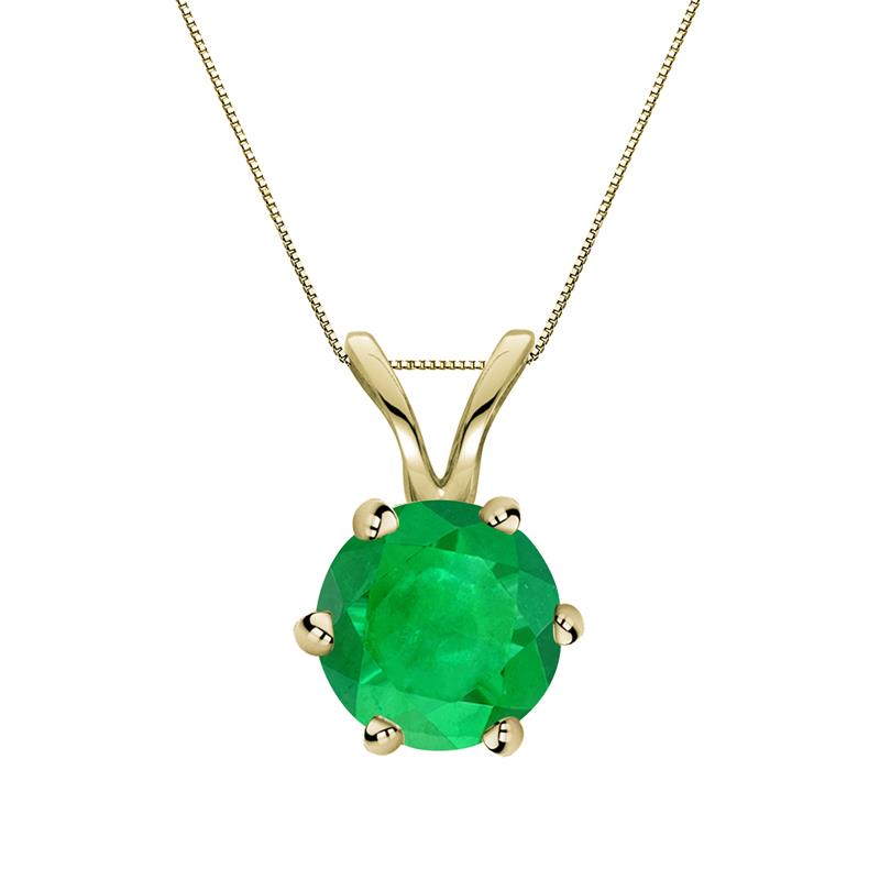 Certified 14k Yellow Gold 6Prong Round Green Emerald Gemstone