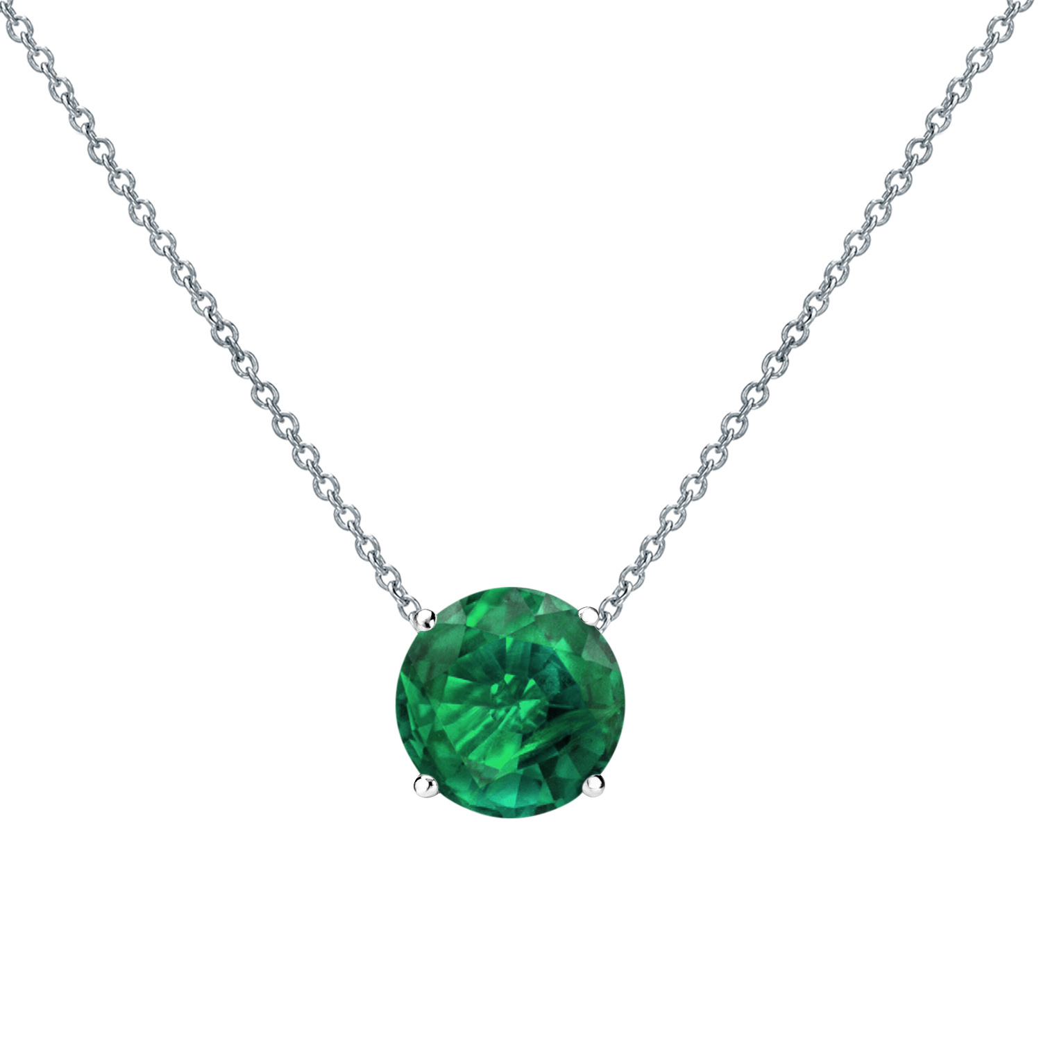 Certified 14k White Gold 4 Prong Round Green Emerald Gemstone Solitaire certified-14k-white-gold-4-prong-round-green-emerald-gemstone-solitaire