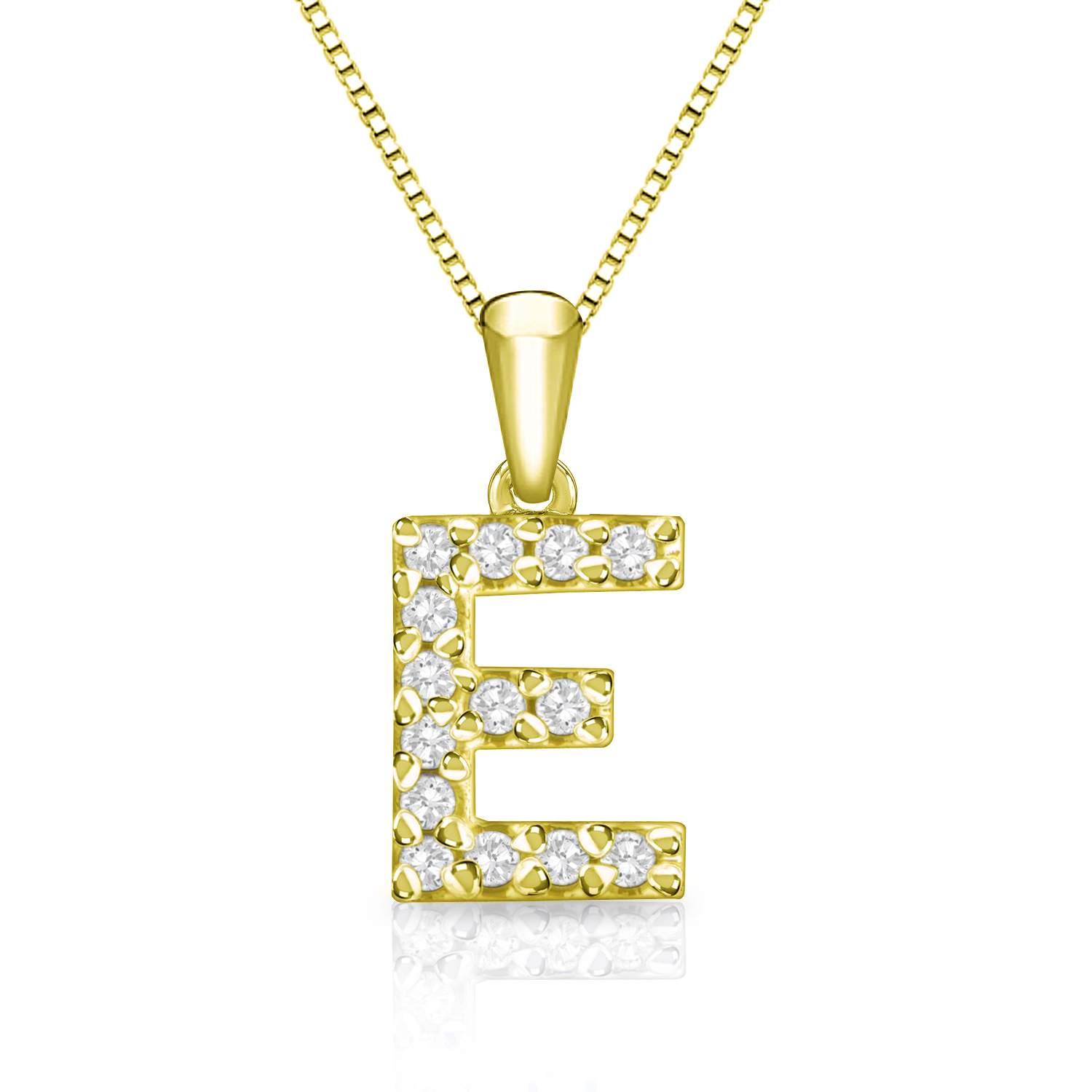 Certified Diamond Letter A Initial Pendant in 14k Yellow Gold (1/10 cttw)  18-inch Box Chain