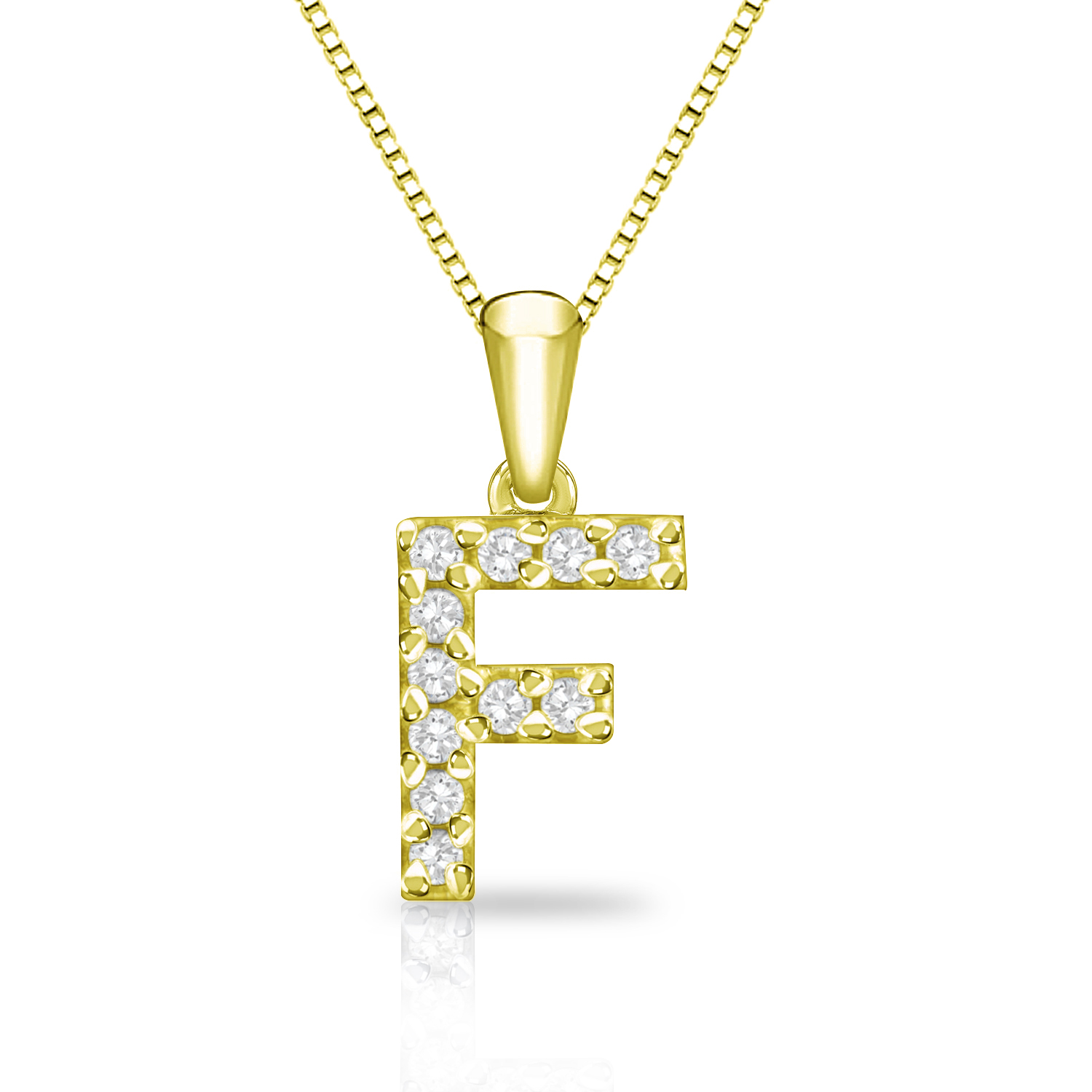 Diamond Letter F Initial Pendant in 14k Yellow Gold (1/10 cttw) 18-inch ...