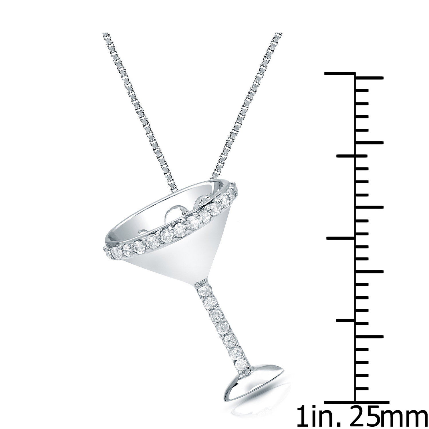 Certified 14k White Gold Round Diamond Martini Glass Pendant Necklace