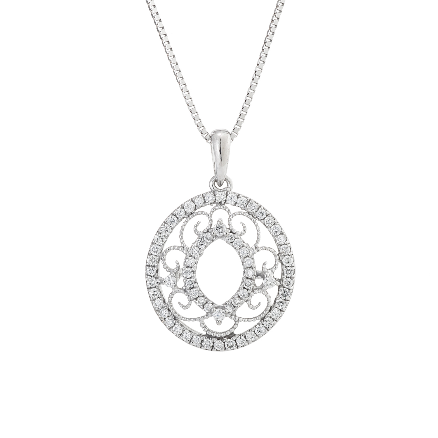 Certified 14k White Gold Round Diamond Pendant Necklace (1/3 cttw ...