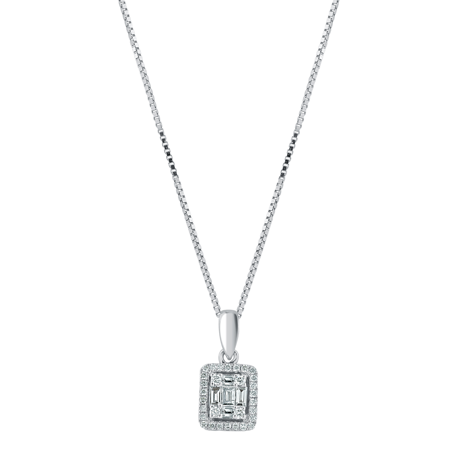 Emerald Halo Diamond Neckalce 1/3 cttw ct.tw. In 14K White Gold ...