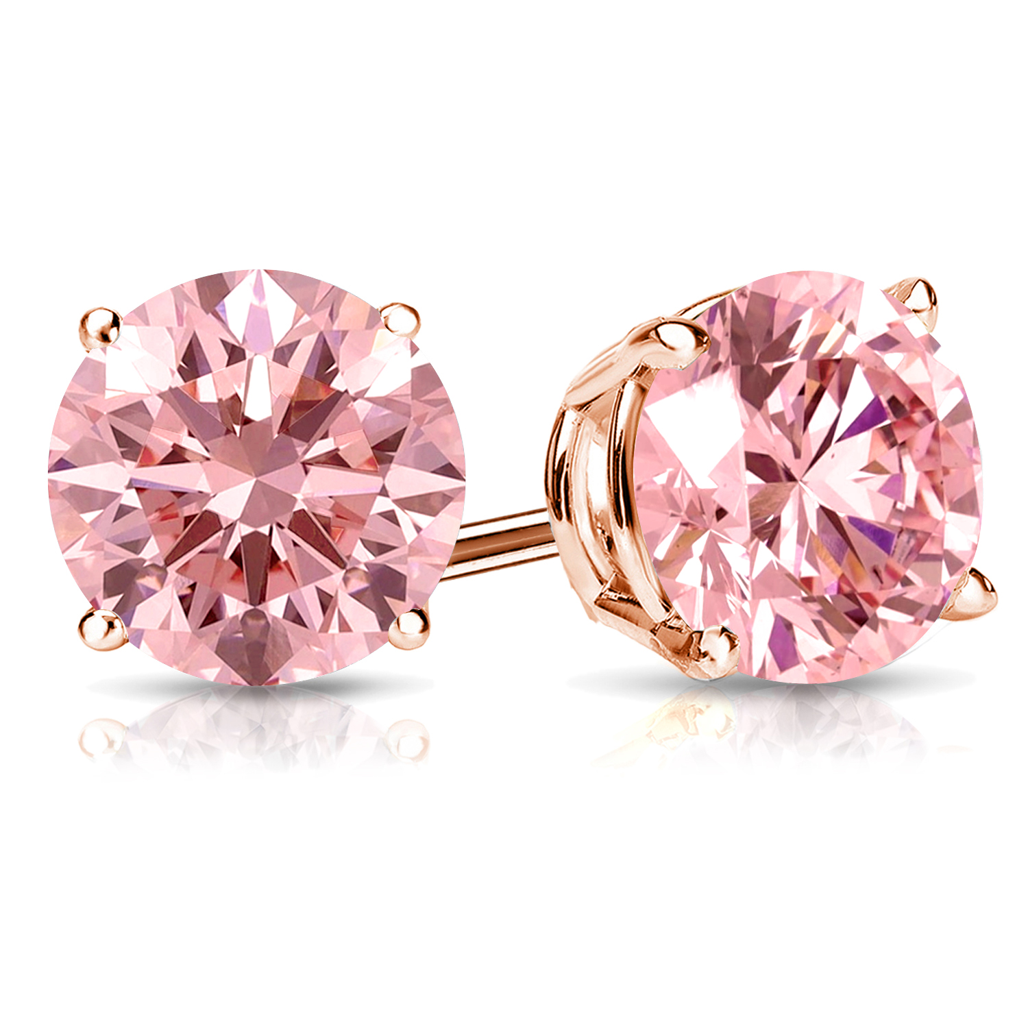 Small Diamond Studs, 1 Ct Round Created Pink Diamond Earrings