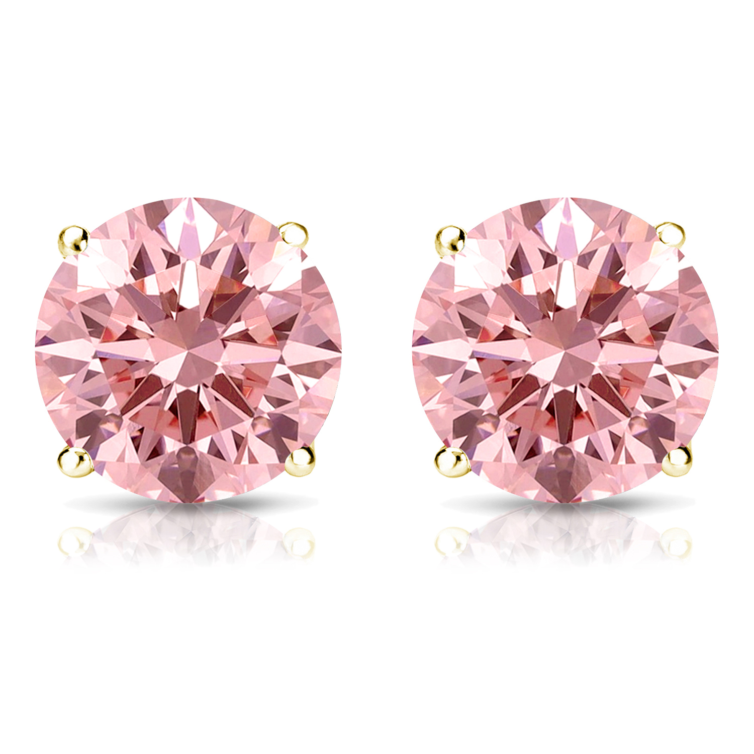 Lab Grown Diamond Stud Earrings Round Pink 1.00 ct.tw 14K Yellow Gold 4