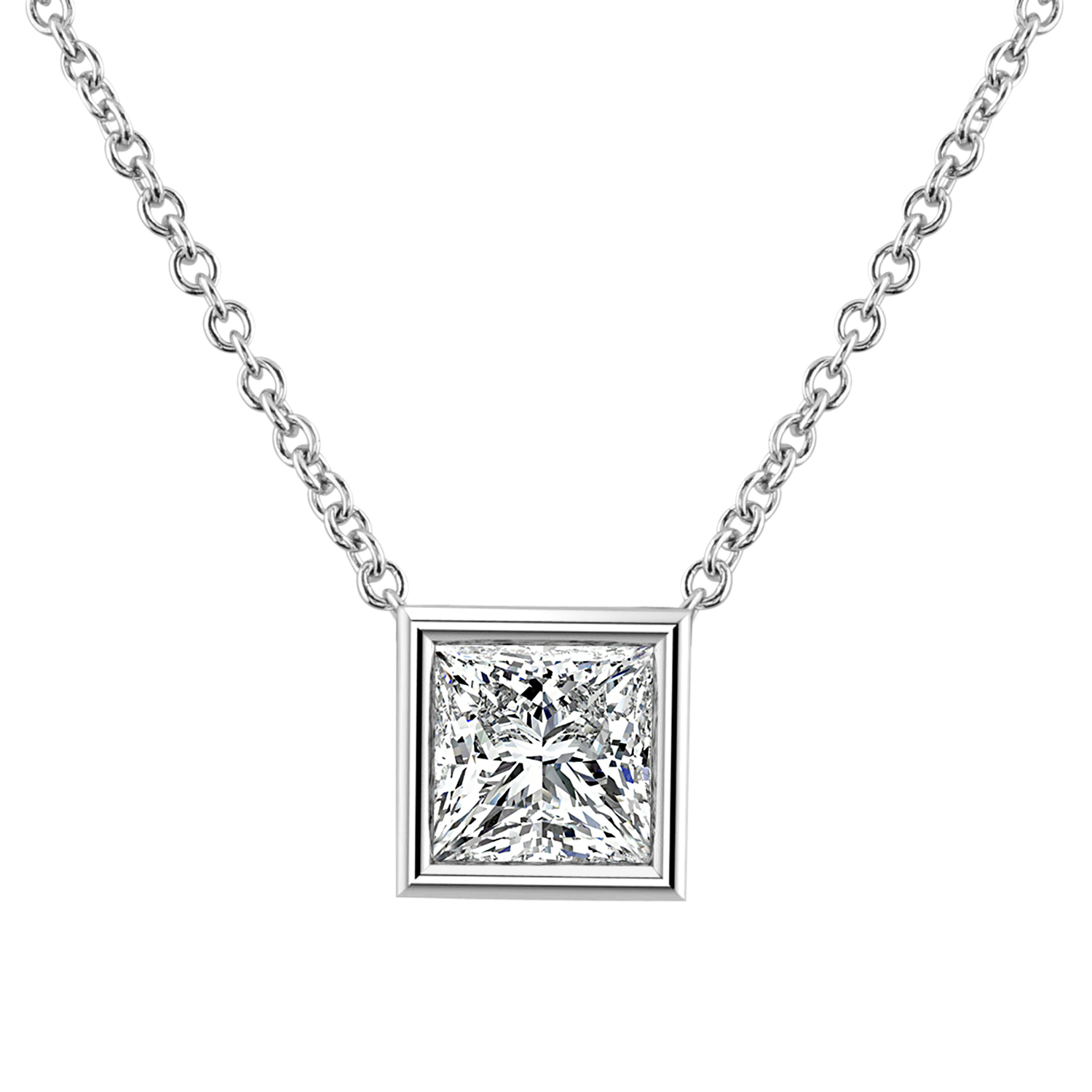 IGI Certified Lab Grown Diamond Solitaire Pendant Princess-Cut 1.10 ct. tw.  (E-F, VS) in 14K White Gold Bezel Set