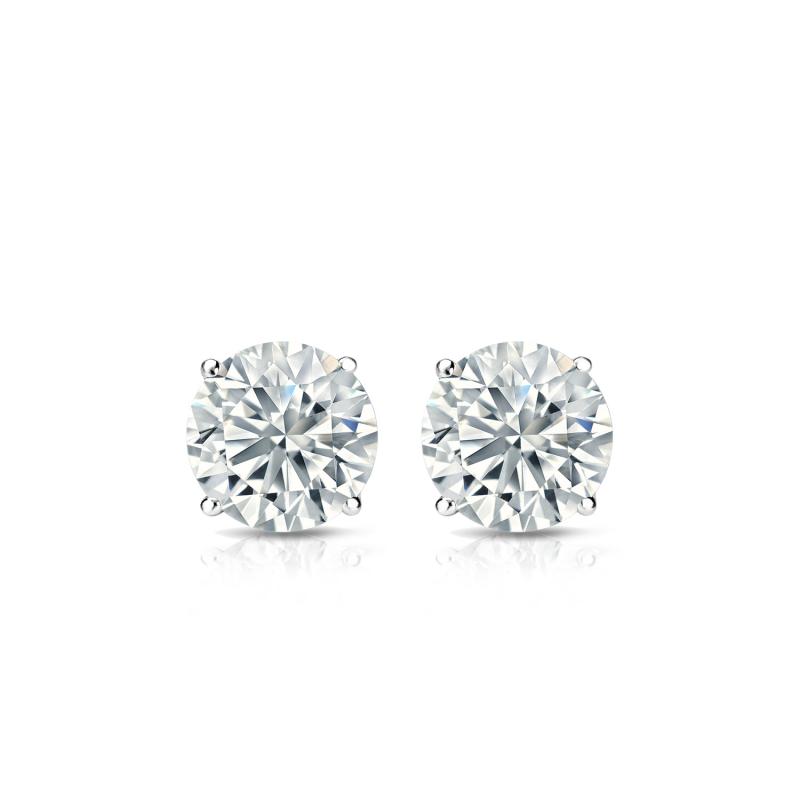 Certified 14k White Gold 4-Prong Basket Round Diamond Stud Earrings 0. ...