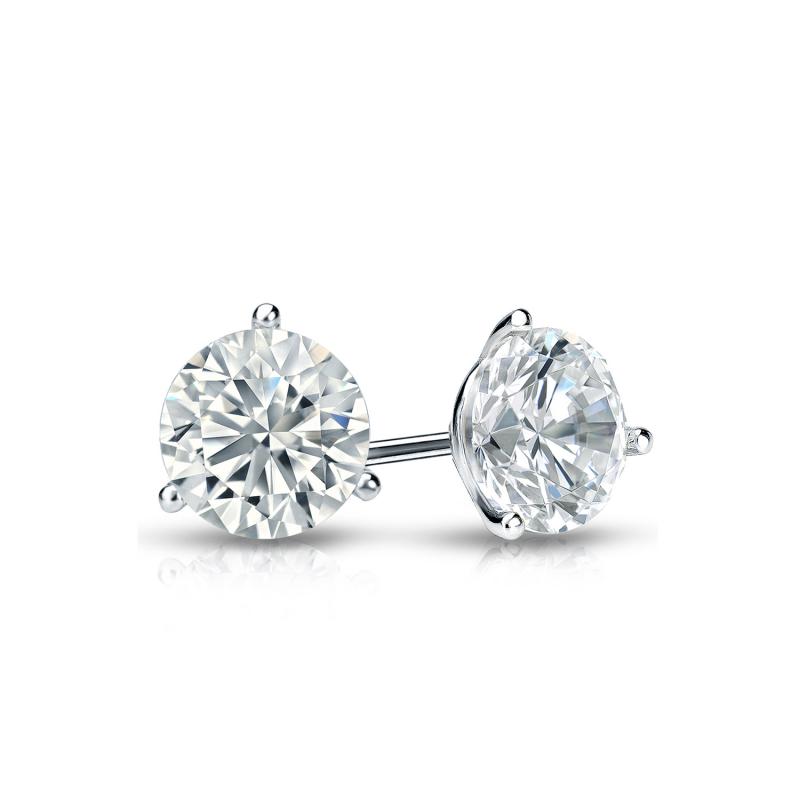 Round Cut White Cubic Zirconia Solitaire Martini Style Stud Earrings in 14K Solid Gold 1 cttw