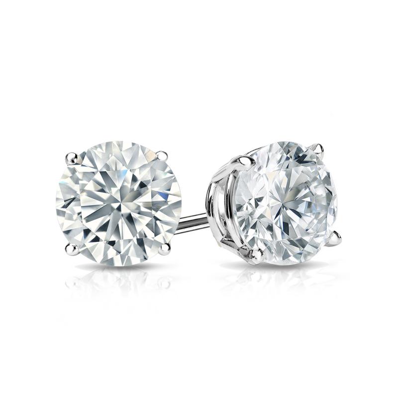 bbamjewelry Certified 4-Prong Basket Cushion Cut Real Moissanite Stud Earrings In 14K White Gold Plated