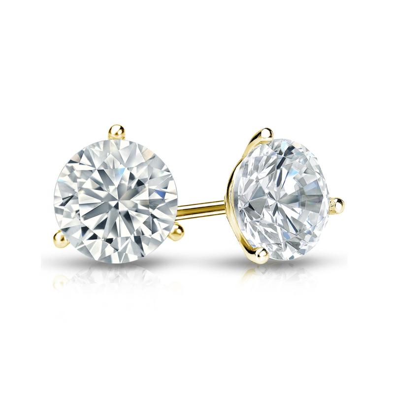 Natural Diamond Stud Earrings Round 1.00 ct. tw. (G-H, VS1-VS2) 14k Yellow  Gold 3-Prong Martini