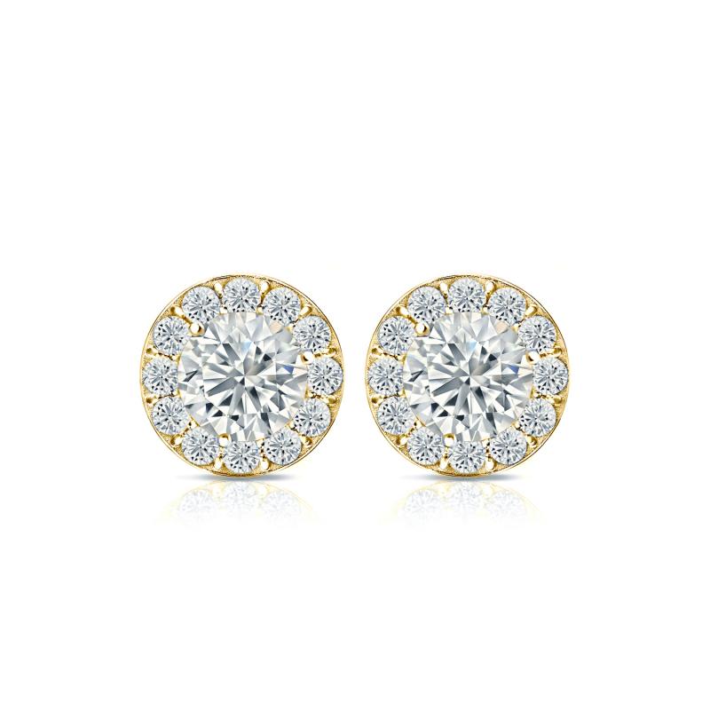 yellow gold round diamond stud earrings