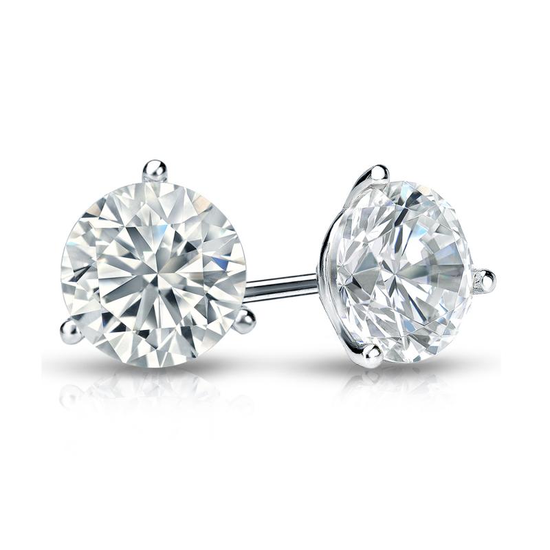 Certified 14k White Gold 3-Prong Martini Round Diamond Stud Earrings 1.25  ct. tw. (G-H, SI1)