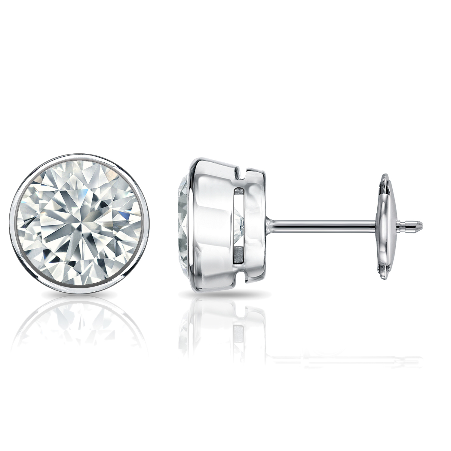 Certified 14k White Gold Bezel Round Diamond Stud Earrings 1.00 ct. tw ...