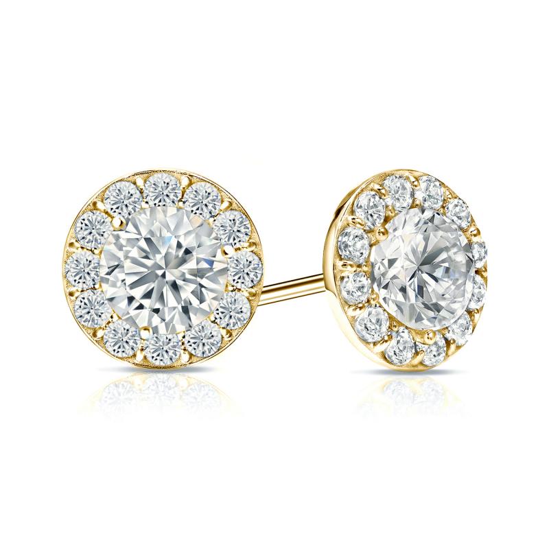 1.20Ct outlet Moissanite 18k Gold Halo Bezel Stud Earrings