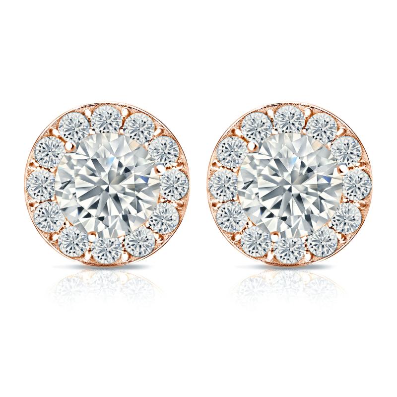 Natural Diamond Stud Earrings Round 3.00 ct. tw. (G-H, VS2) 14k Rose ...