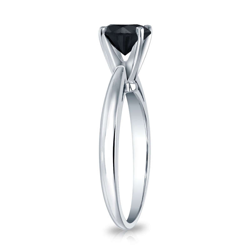Certified 14k White Gold 4Prong Black Diamond Solitaire Ring 2.00 ct. tw.