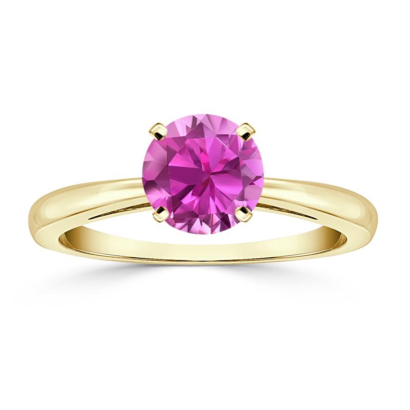 Certified 18k Yellow Gold 4-Prong Round Pink Sapphire Gemstone Ring 0.75  ct. tw. (AAA)