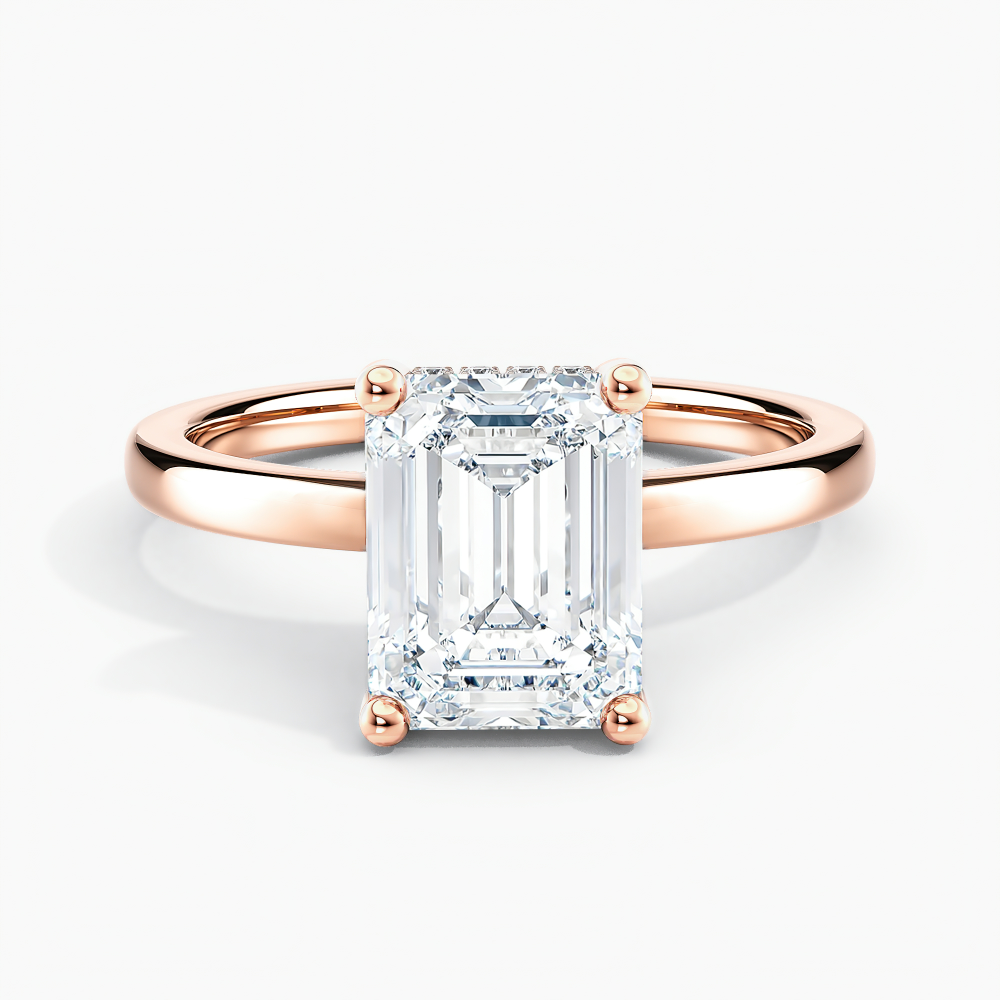 Lab Grown Diamond Hidden Halo Engagement Ring Emerald (D