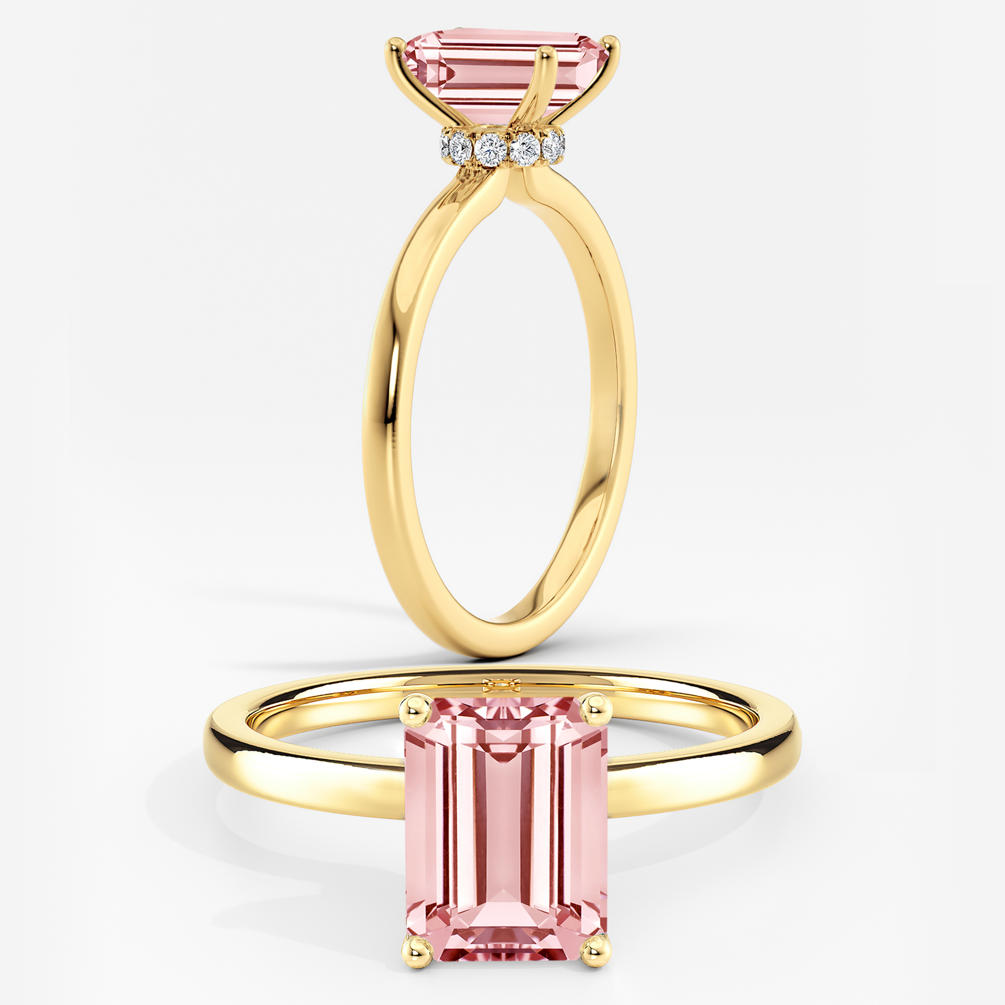 Lab Grown Diamond Ribbon Halo Engagement Ring Emerald 0.50 ct. (Pink ...