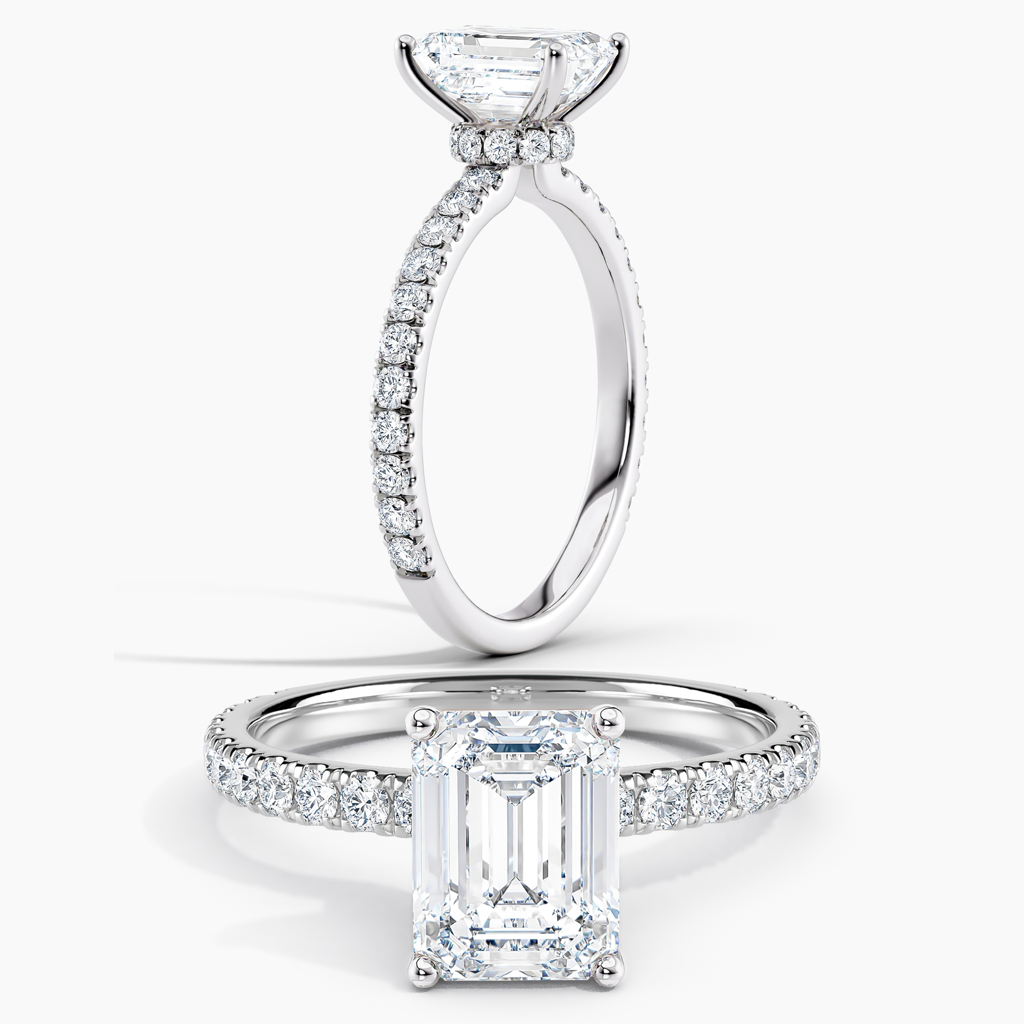Natural Diamond Ribbon Halo Diamond Engagement Ring Emerald 1.44 ct. (H ...