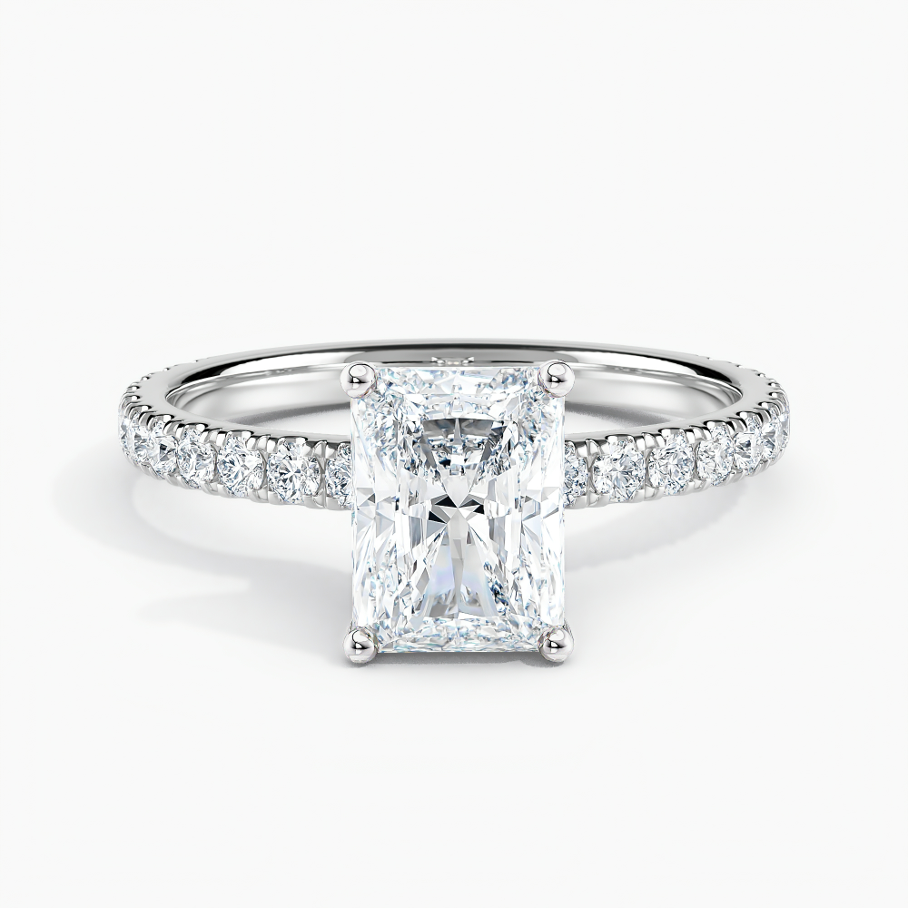 Lab Grown Diamond Ribbon Halo Diamond Engagement Ring Radiant 3.00 ct ...
