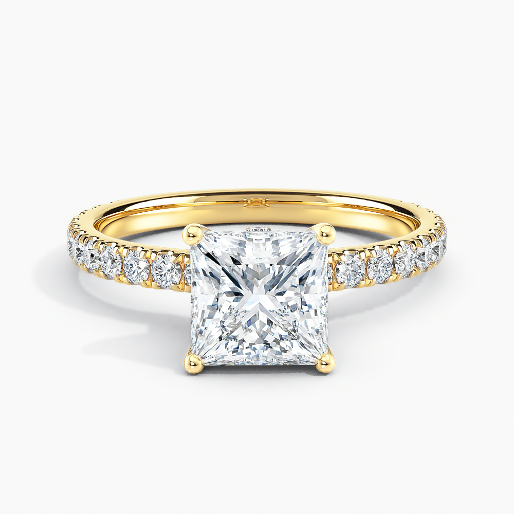 Lab Grown Diamond Ribbon Halo Diamond Engagement Ring Princess 1.00 ct ...