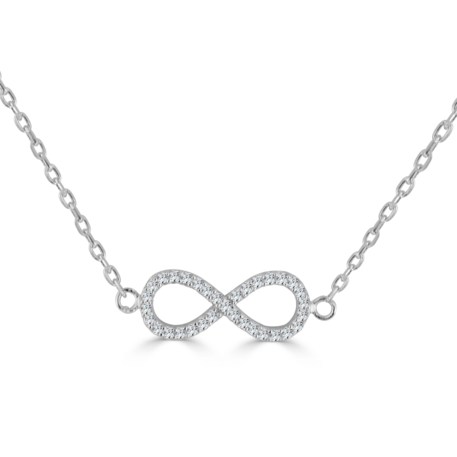 Sterling Silver Diamond Simulant Infinity Necklace - DiamondStuds.com