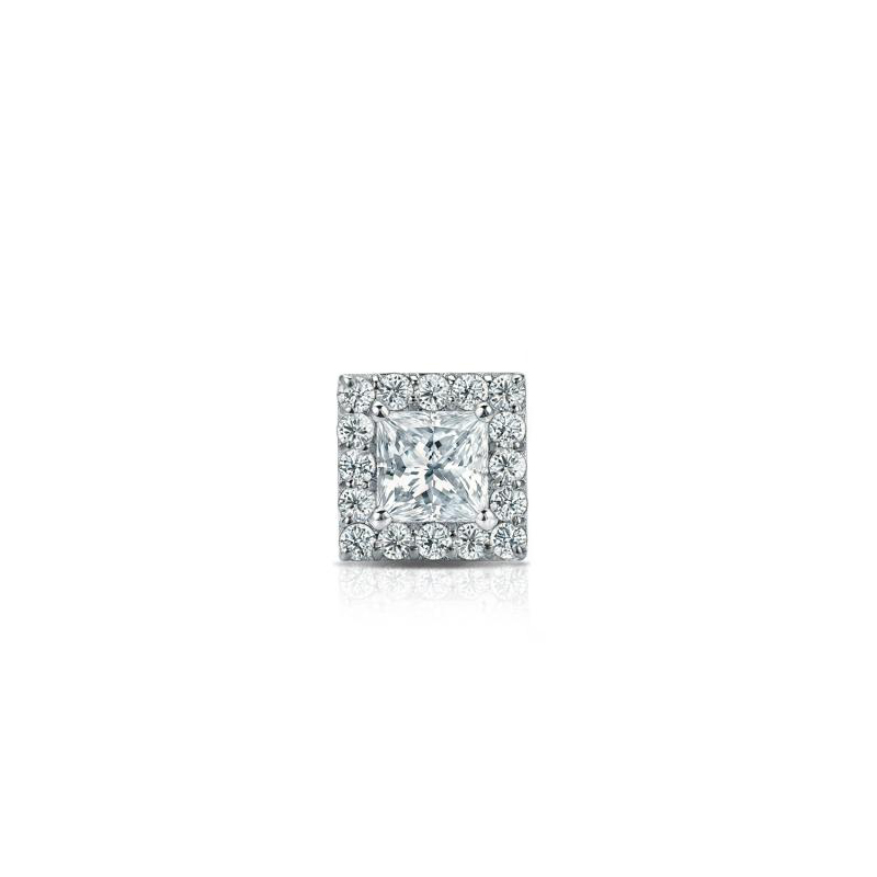 14k White Gold Halo PrincessCut SINGLE Diamond Stud Earrings 0.25 ct