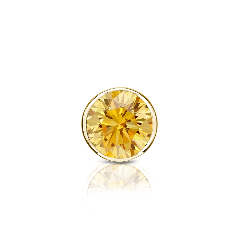 Certified 18k Yellow Gold Bezel Round Yellow Diamond Single Stud ...
