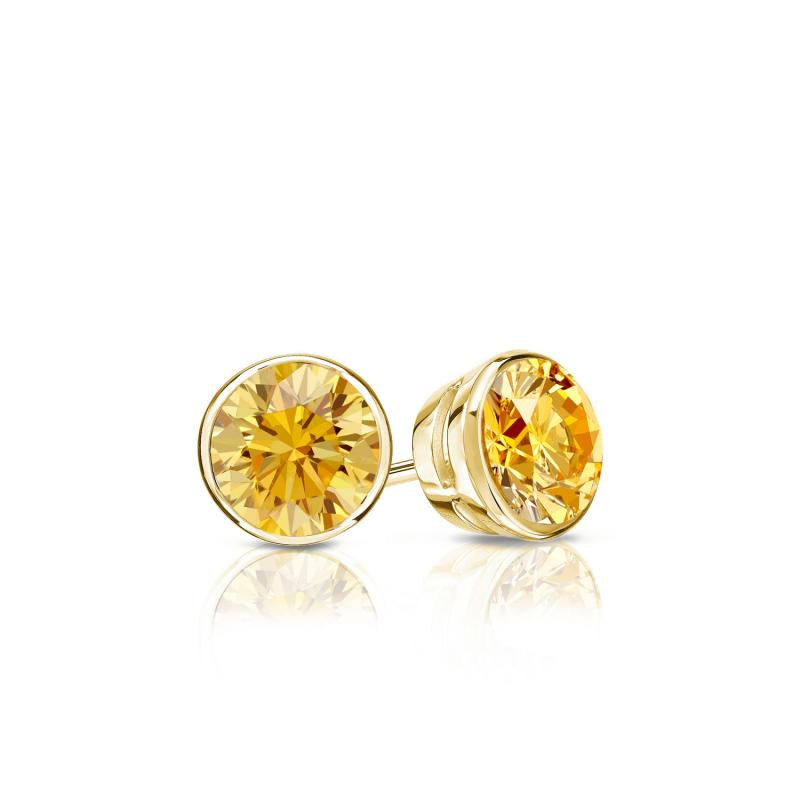 14K Yellow Gold Earrings Round Diamond Studs 0.33ct