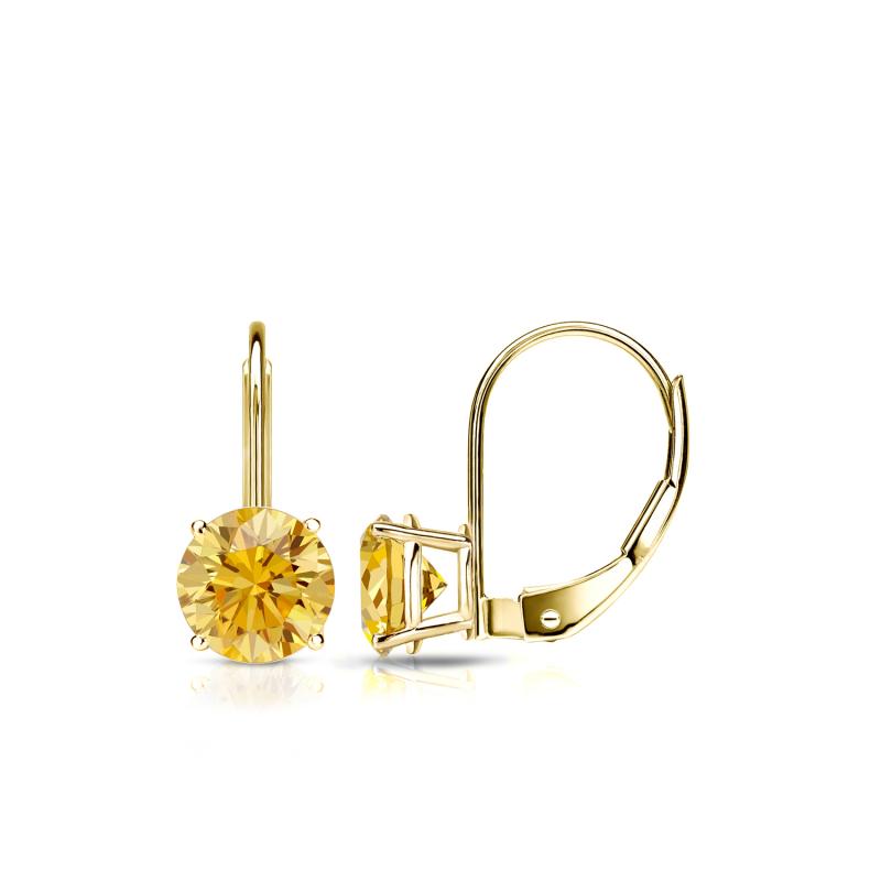 Boucle D'oreille Diamant Jaune Canari 0.55ct - Or Jaune 18k, Clarté SI1-SI2, Neuf