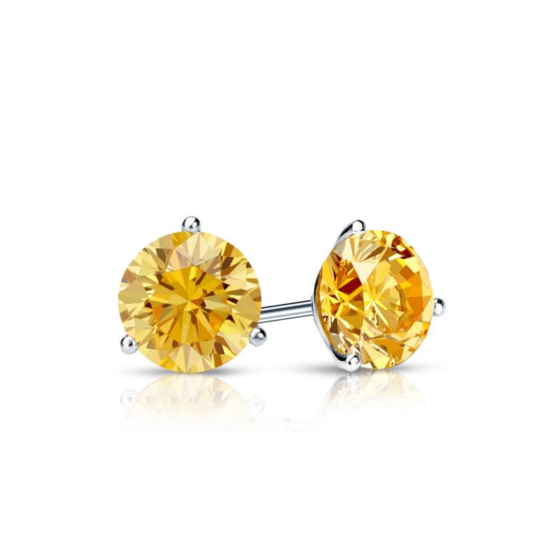3 Ct Round Canary Earrings Studs Solid Real 14K White Gold Screw Back Martini