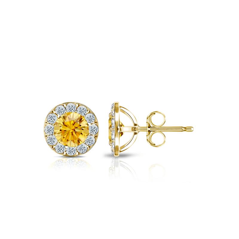 Boucle D'oreille Homme En Or Jaune 18 Carats Avec Diamant Jaune Canari 0.15 Carats - Neuf Avec étiquettes