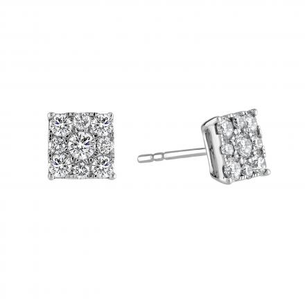 Natural Diamond Cluster Earrings 0.75 ct. tw. 10K White Gold Push Back