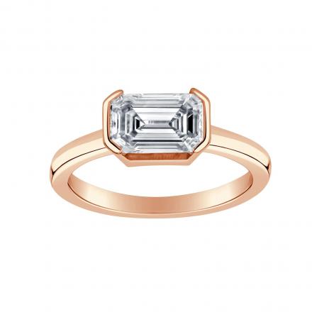 Certified Lab Grown Diamond Solitaire Ring Emerald 1.50 ct. tw. (H-I, VS) in 14k Rose Gold Half Bezel