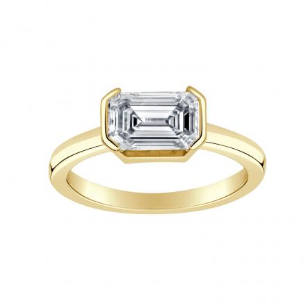 Certified Lab Grown Diamond Solitaire Ring Emerald 1.50 ct. tw. (H-I, VS) in 14k Yellow Gold Half Bezel