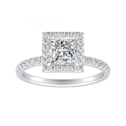 Lab Grown Diamond Halo Engagement Ring Princess 1.00 ct. tw. (E-F, VS1-VS2) IGI Certified 14K White Gold 4-Prong